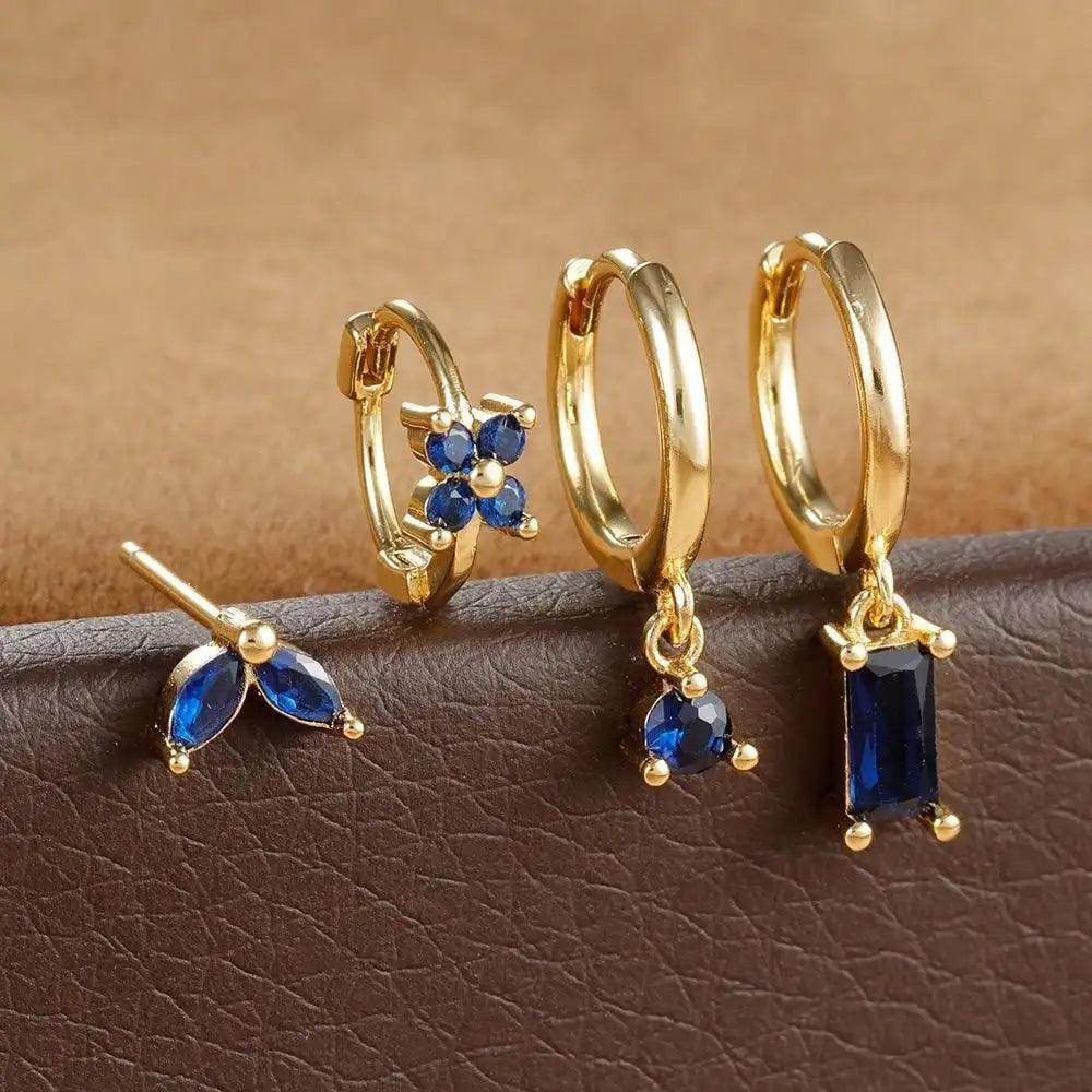 4pcs Fashion Cubic Zirconia Flower Hoop Earrings Set
