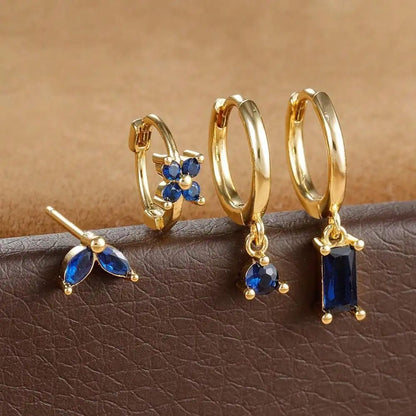 4pcs Fashion Cubic Zirconia Flower Hoop Earrings Set