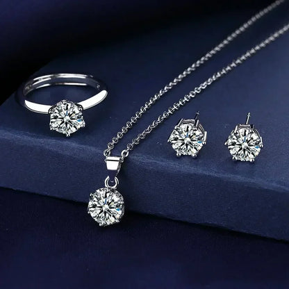 Valuable Lab Diamond Jewelry Set 925 Sterling Silver Party Wedding Rings Earrings Necklace for Women Moissanite Bridal Jewelry