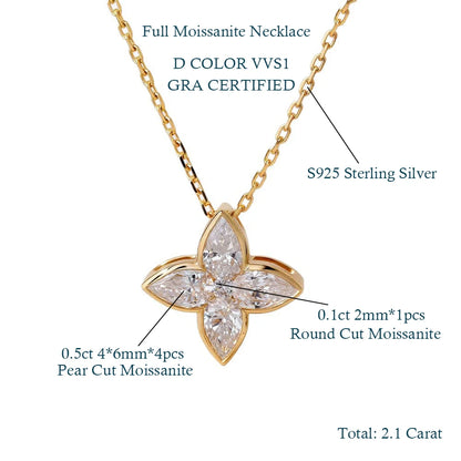 MUXIFC Full Moissanite Pendant Necklaces Fashion Flower Pear/Round Cut Diamond Neck Chain S925 Silver Wedding GRA Jewelry Gifts