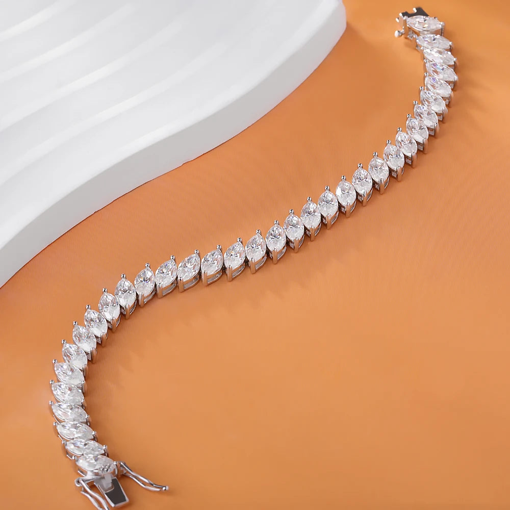 0.5CT Marquise Cut Moissanite Tennis Bracelet For Women 925 Sterling Silver Party Hand Chain Lab Diamond 18K Plated Gift Jewelry