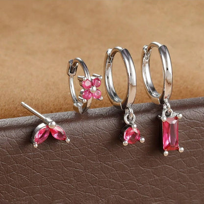 4pcs Fashion Cubic Zirconia Flower Hoop Earrings Set