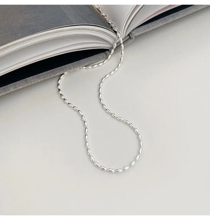 45/55CM Length 925 Sterling Silver Neck Rugby Rice Grains Chain Necklaces Women Luxury Jewelry Charms Accessories Argent 925