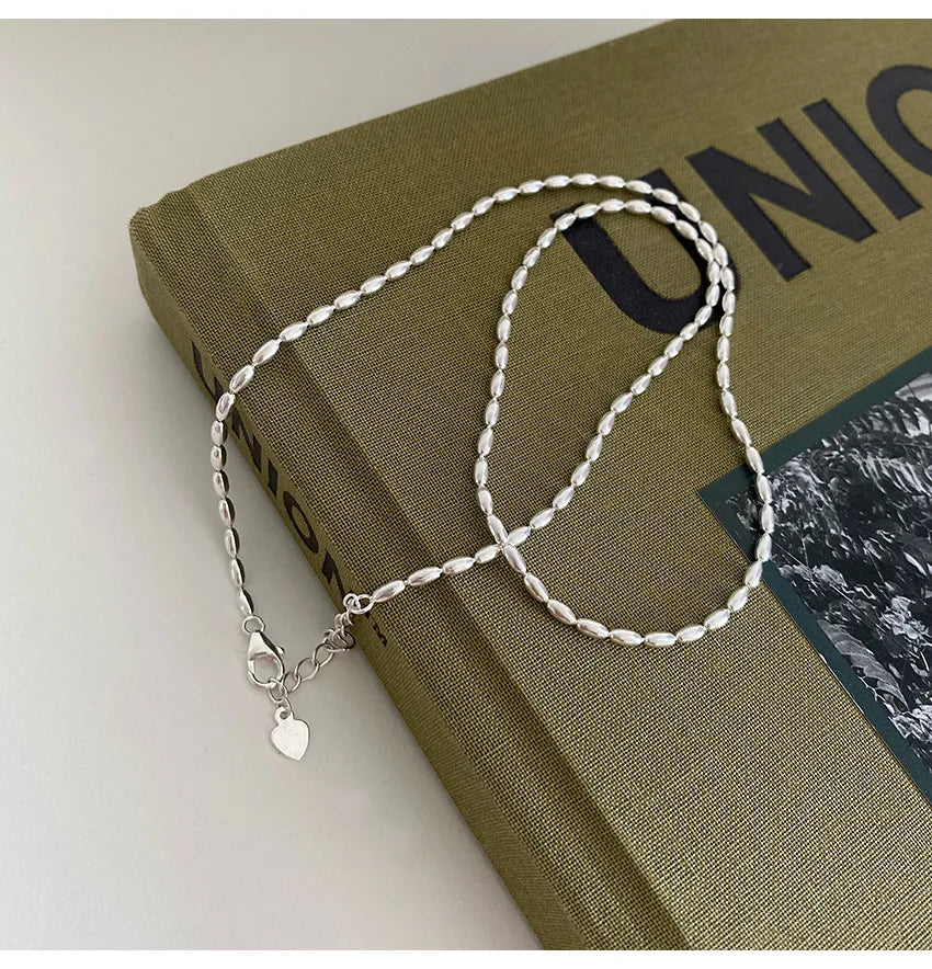 45/55CM Length 925 Sterling Silver Neck Rugby Rice Grains Chain Necklaces Women Luxury Jewelry Charms Accessories Argent 925