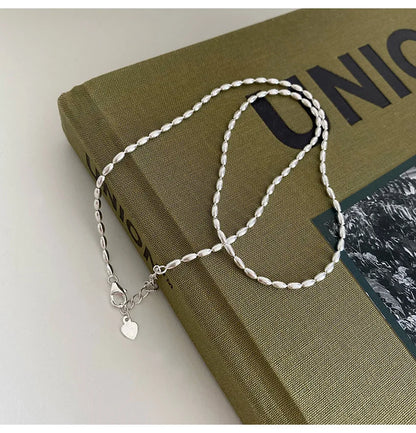 45/55CM Length 925 Sterling Silver Neck Rugby Rice Grains Chain Necklaces Women Luxury Jewelry Charms Accessories Argent 925