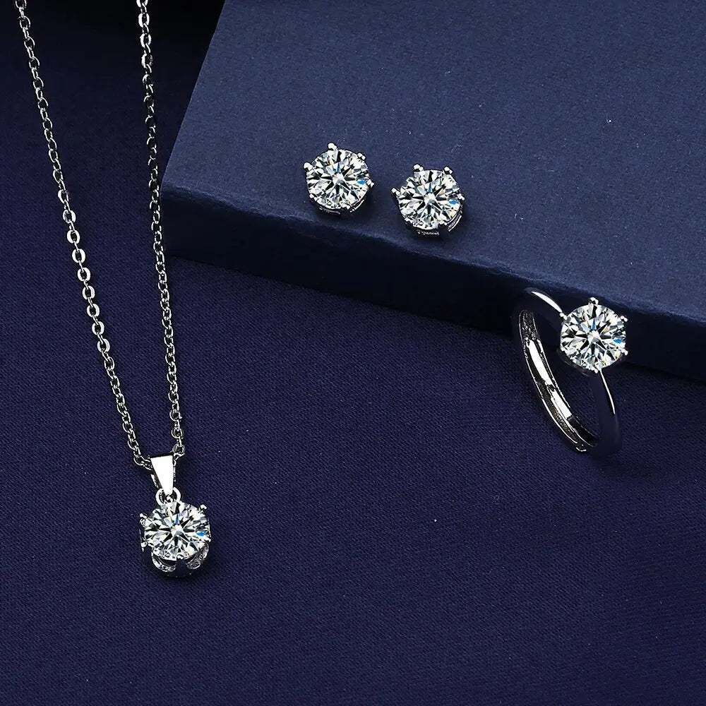 Hot Sale 925 Sterling Silver Moissanite Jewelry Set for Women Necklace Earrings Ring Set, Luxury Bridal Wedding Jewelry Gift