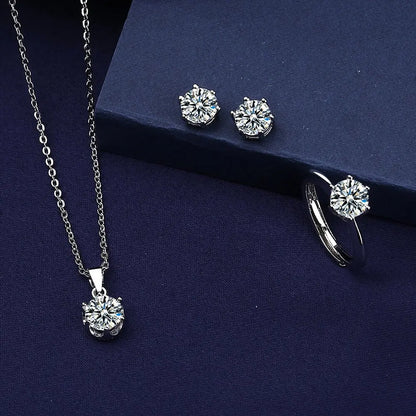 Hot Sale 925 Sterling Silver Moissanite Jewelry Set for Women Necklace Earrings Ring Set, Luxury Bridal Wedding Jewelry Gift