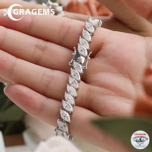 0.5CT Marquise Cut Moissanite Tennis Bracelet For Women 925 Sterling Silver Party Hand Chain Lab Diamond 18K Plated Gift Jewelry