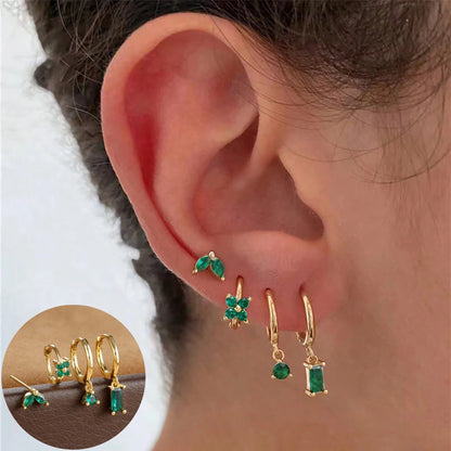 4pcs Fashion Cubic Zirconia Flower Hoop Earrings Set