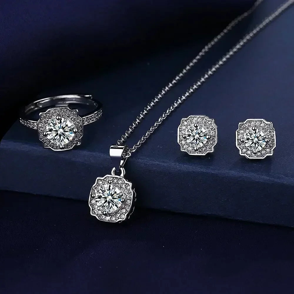 Valuable Lab Diamond Jewelry Set 925 Sterling Silver Party Wedding Rings Earrings Necklace for Women Moissanite Bridal Jewelry