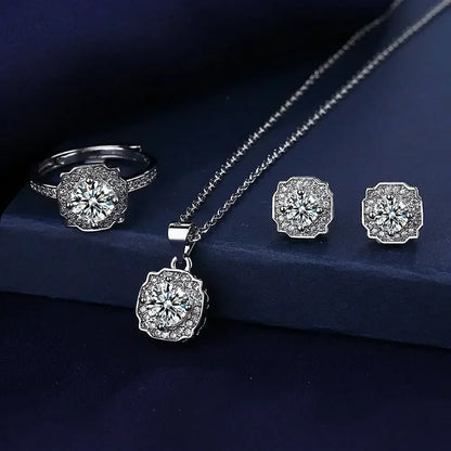 Valuable Lab Diamond Jewelry Set 925 Sterling Silver Party Wedding Rings Earrings Necklace for Women Moissanite Bridal Jewelry