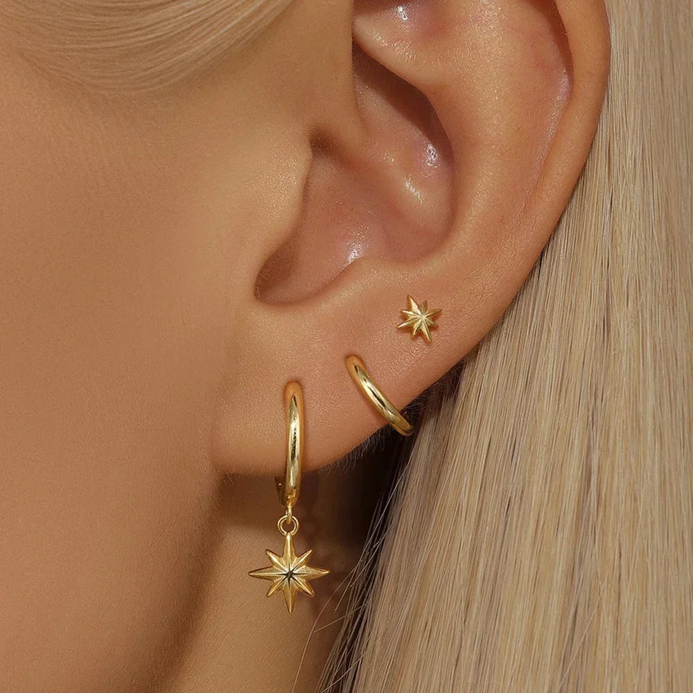 3 Piece Fashion Star Drop Earrings Set
