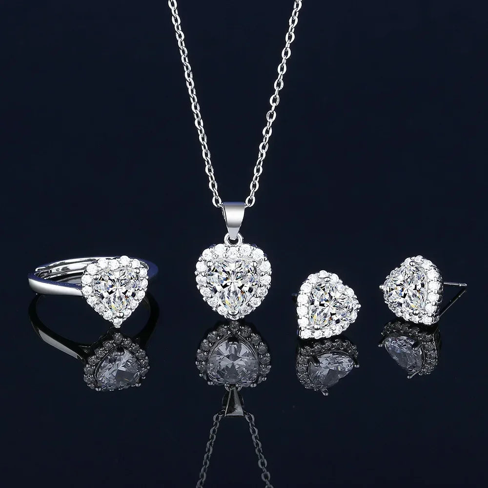 Valuable Lab Diamond Jewelry Set 925 Sterling Silver Party Wedding Rings Earrings Necklace for Women Moissanite Bridal Jewelry