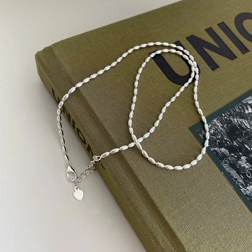 45/55CM Length 925 Sterling Silver Neck Rugby Rice Grains Chain Necklaces Women Luxury Jewelry Charms Accessories Argent 925