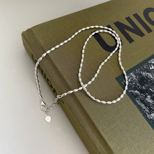 45/55CM Length 925 Sterling Silver Neck Rugby Rice Grains Chain Necklaces Women Luxury Jewelry Charms Accessories Argent 925