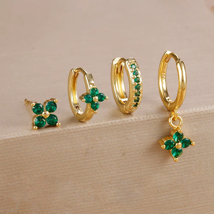 4pcs Fashion Cubic Zirconia Flower Hoop Earrings Set
