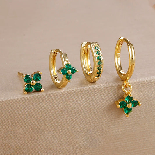 4pcs Fashion Cubic Zirconia Flower Hoop Earrings Set