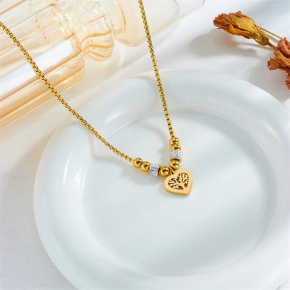 316L Stainless Steel Heart-Shaped Tree Pendant Necklace For Women New Fashion Beads Choker Chains Jewelry Gift Party