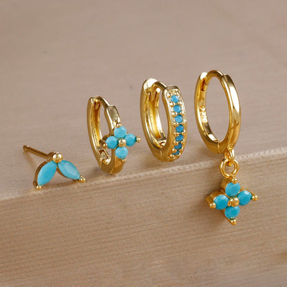 4pcs Fashion Cubic Zirconia Flower Hoop Earrings Set