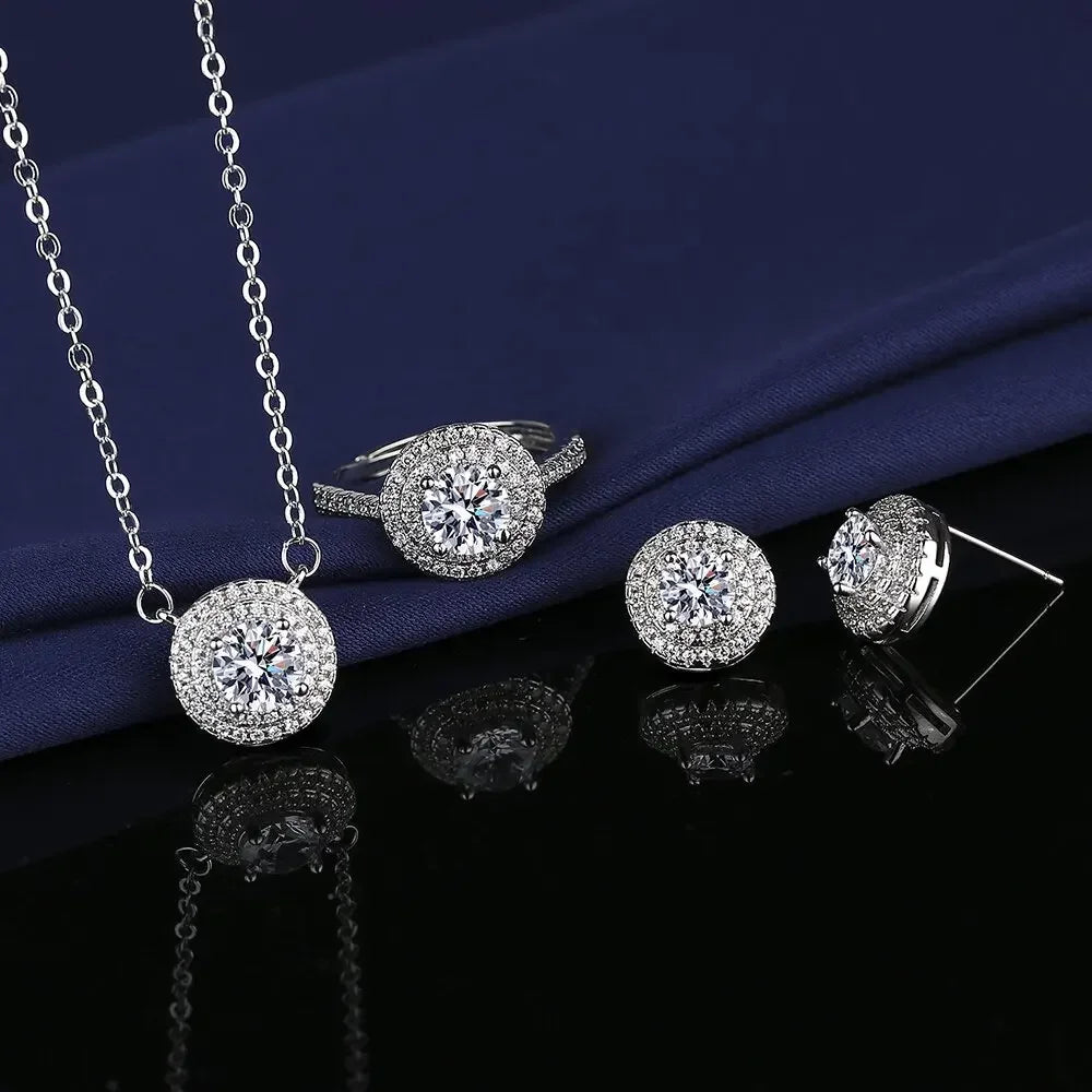 Valuable Lab Diamond Jewelry Set 925 Sterling Silver Party Wedding Rings Earrings Necklace for Women Moissanite Bridal Jewelry