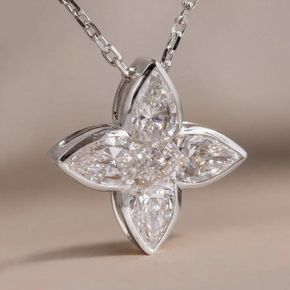 MUXIFC Full Moissanite Pendant Necklaces Fashion Flower Pear/Round Cut Diamond Neck Chain S925 Silver Wedding GRA Jewelry Gifts