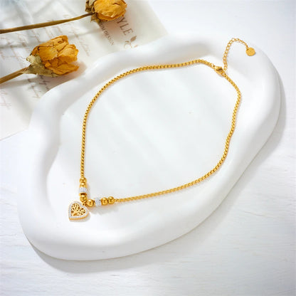 316L Stainless Steel Heart-Shaped Tree Pendant Necklace For Women New Fashion Beads Choker Chains Jewelry Gift Party