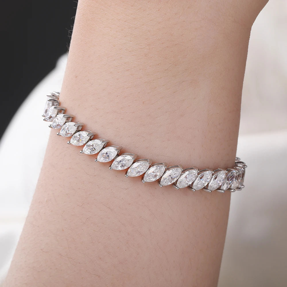 0.5CT Marquise Cut Moissanite Tennis Bracelet For Women 925 Sterling Silver Party Hand Chain Lab Diamond 18K Plated Gift Jewelry