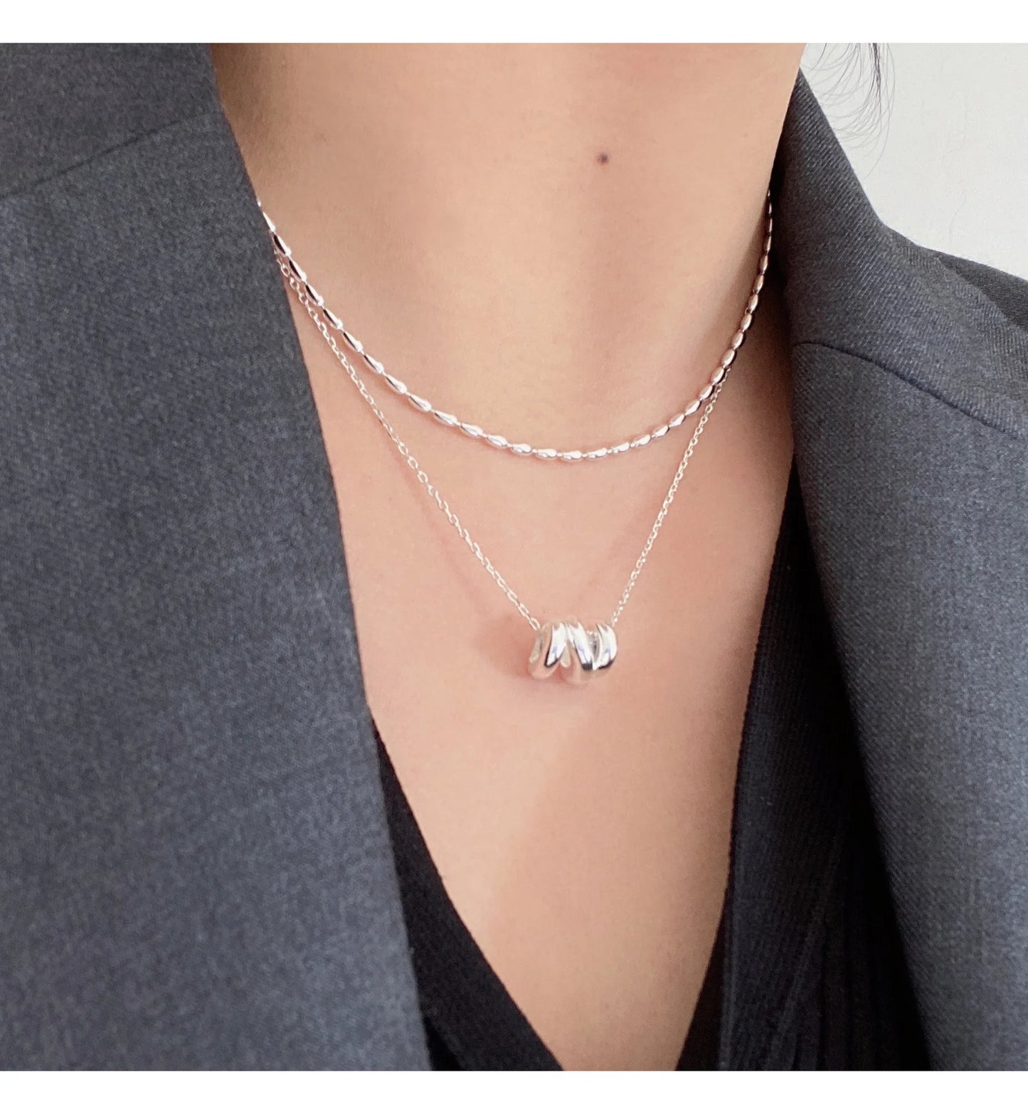 45/55CM Length 925 Sterling Silver Neck Rugby Rice Grains Chain Necklaces Women Luxury Jewelry Charms Accessories Argent 925