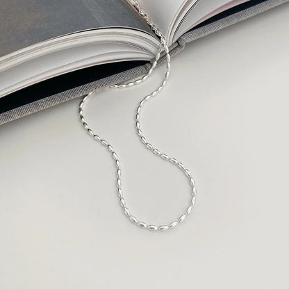 45/55CM Length 925 Sterling Silver Neck Rugby Rice Grains Chain Necklaces Women Luxury Jewelry Charms Accessories Argent 925